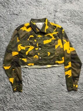 by the way. Cropped Yellow & Olive Camo Jean Jacket